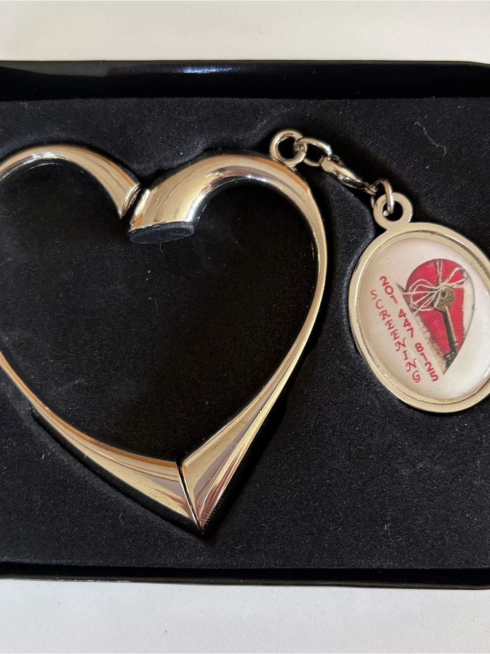 Silver Heart-Shaped Handbag Hook with Red Accent Keychain Charm